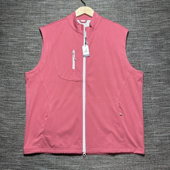 Johnnie-O Vest Men's L Pink Nantucket Full Zip Stretch Knockdown JMVT1400 - Picture 1 of 15